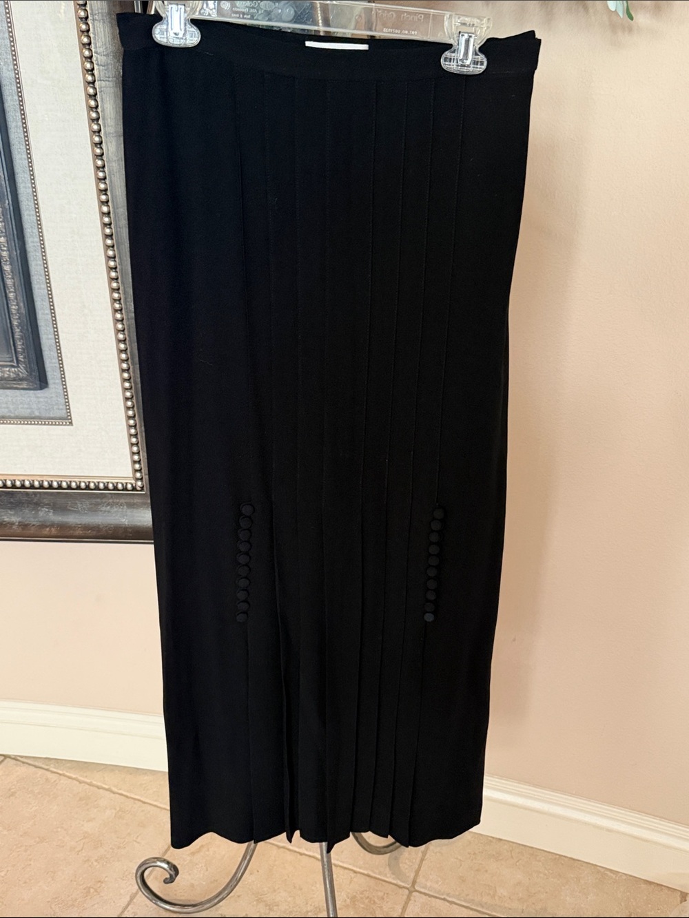 Black Maxi Skirt with Vertical Pleats and button detail